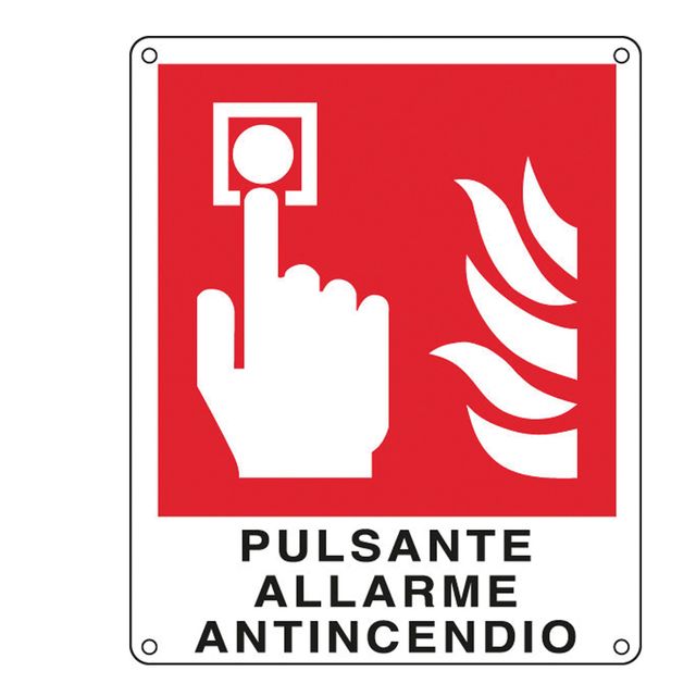 Cartello segnalatore - 12x14,5 cm - PULSANTE ALLARME ANTINCENDIO - alluminio - …