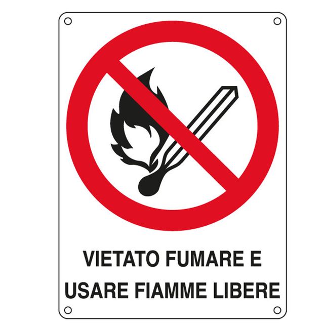 Cartello segnalatore - 16,6x23,3 cm - VIETATO FUMARE E USARE FIAMME LIBERE - al…