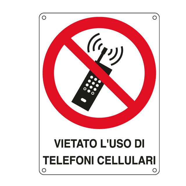 Cartello segnalatore - 16,6x23,3 cm - VIETATO L'USO DI TELEFONI CELLULARI - all…