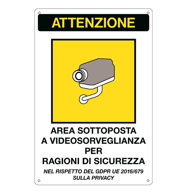 Cartello segnalatore - 20x30 cm - AREA SOTTOPOSTA A VIDEOSORVEGLIANZA - allumin…