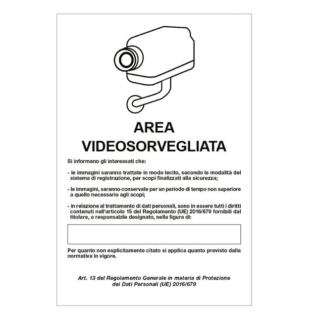 Cartello segnalatore - 20x30 cm - AREA VIDEOSORVEGLIATA CON REGISTRAZIONE - all…