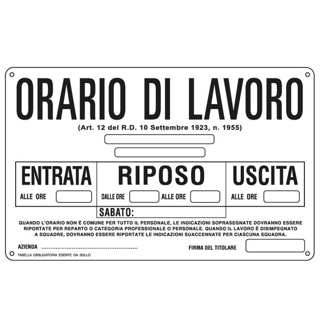 Cartello segnalatore - 30x20 cm - ORARIO DI LAVORO - alluminio - Cartelli Segna…