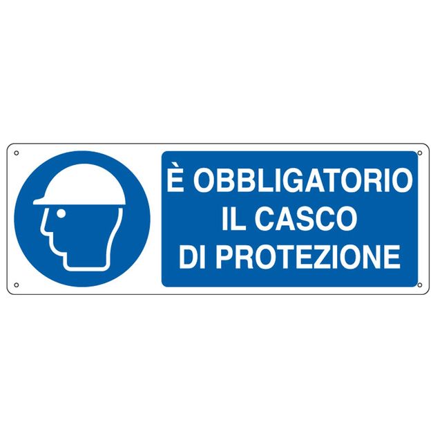 Cartello segnalatore - 35x12,5 cm - E' OBBLIGATORIO IL CASCO DI PROTEZIONE - al…