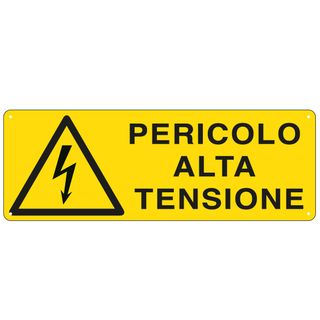 Cartello segnalatore - 35x12,5 cm - PERICOLO ALTA TENSIONE - alluminio - Cartel…