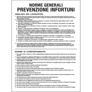 Cartello segnalatore - 50x67 cm - NORME GENERALI PREVENZIONE INFORTUNI - polion…