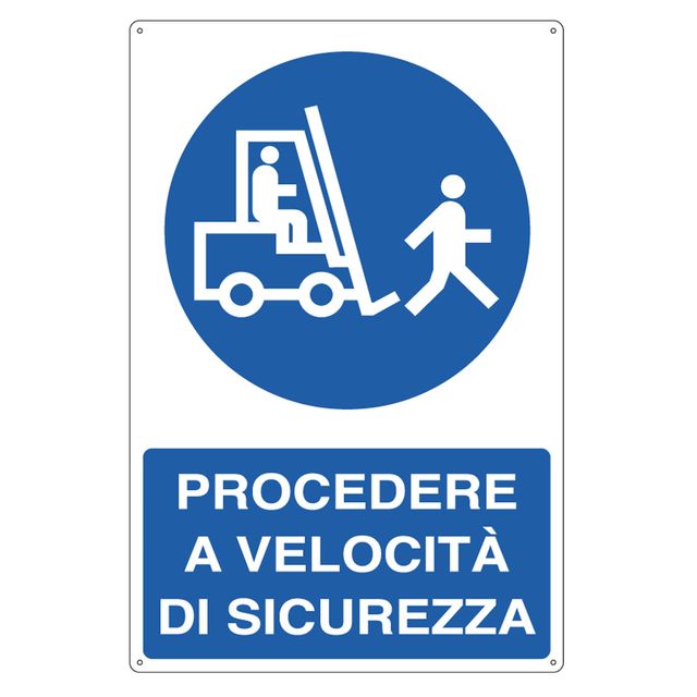 Cartello segnalatore - 50x70 cm - PROCEDERE A VELOCITA' DI SICUREZZA - allumini…