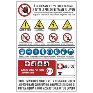 Cartello segnalatore - 67x100 cm - cantiere multisimbolo - polionda - Cartelli …