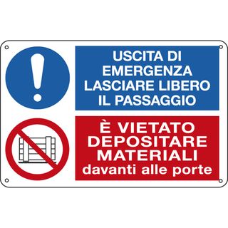 Cartello segnalatore multisimbolo - 30x20 cm - USCITA DI EMERGENZA…/E' VIETATO …